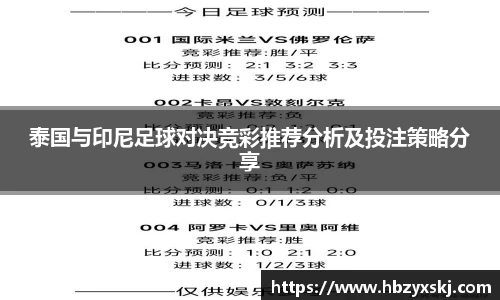 泰国与印尼足球对决竞彩推荐分析及投注策略分享